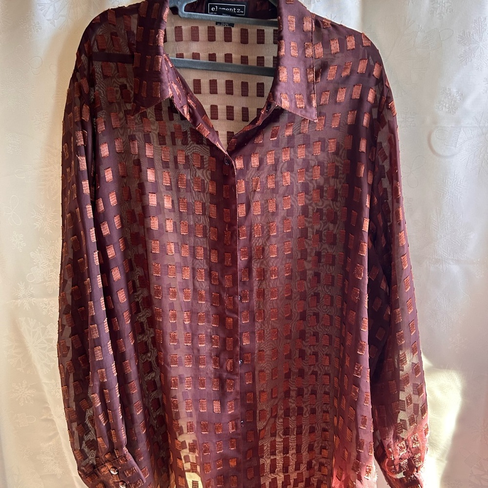 Elementz Burgundy Sheer Checkered Blouse